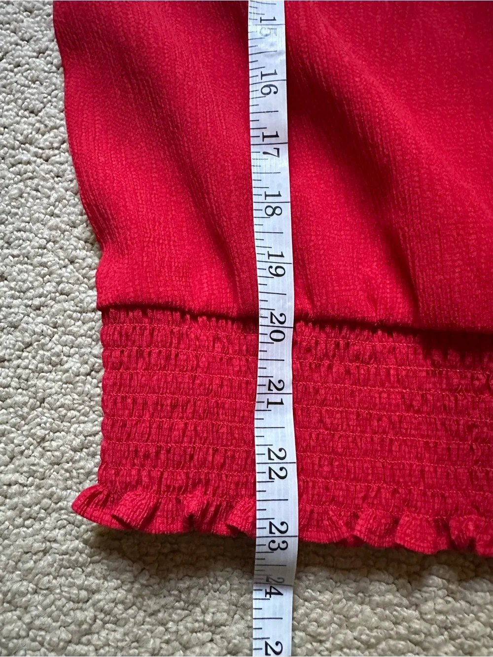 Michael Kors Red Smocked‎ Waist Blouse Size M Textured Short Sleeve Boat Neck⁠